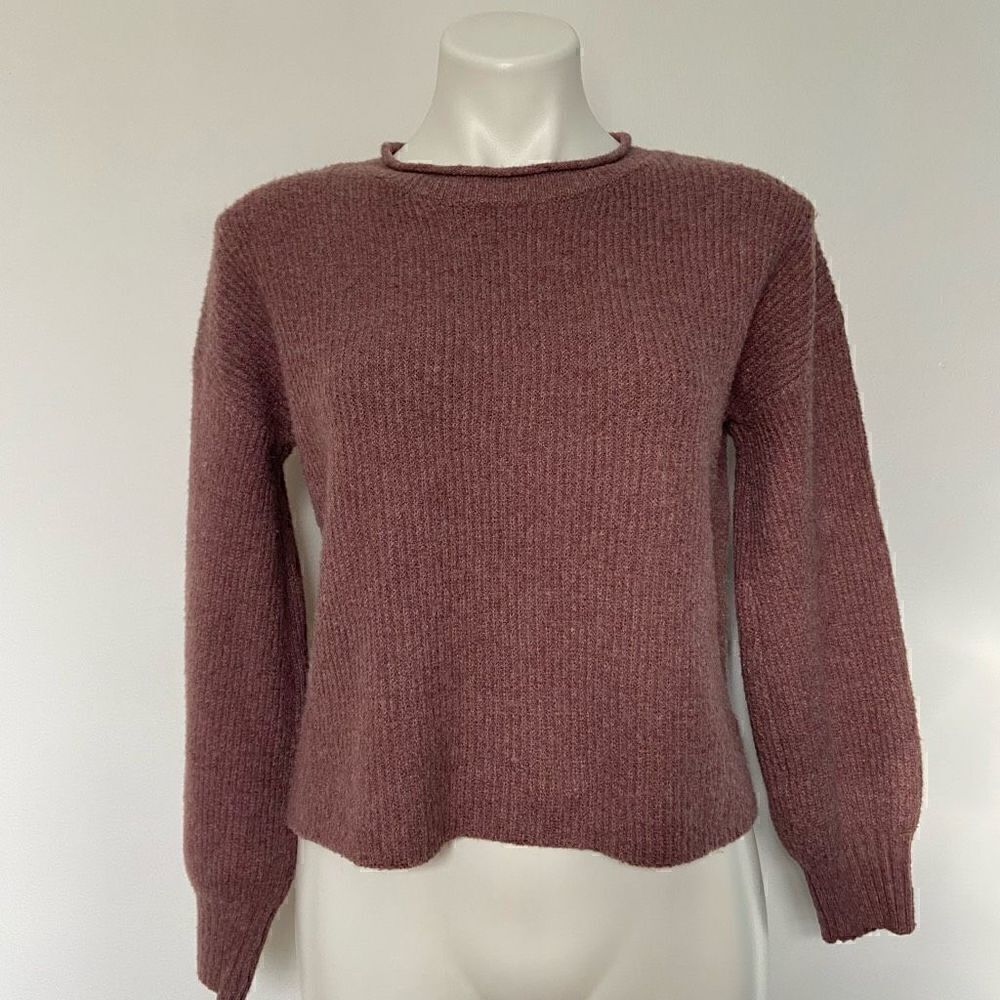 Pink Rose Ribbed Puff sleeve fuzzy mauve sweater